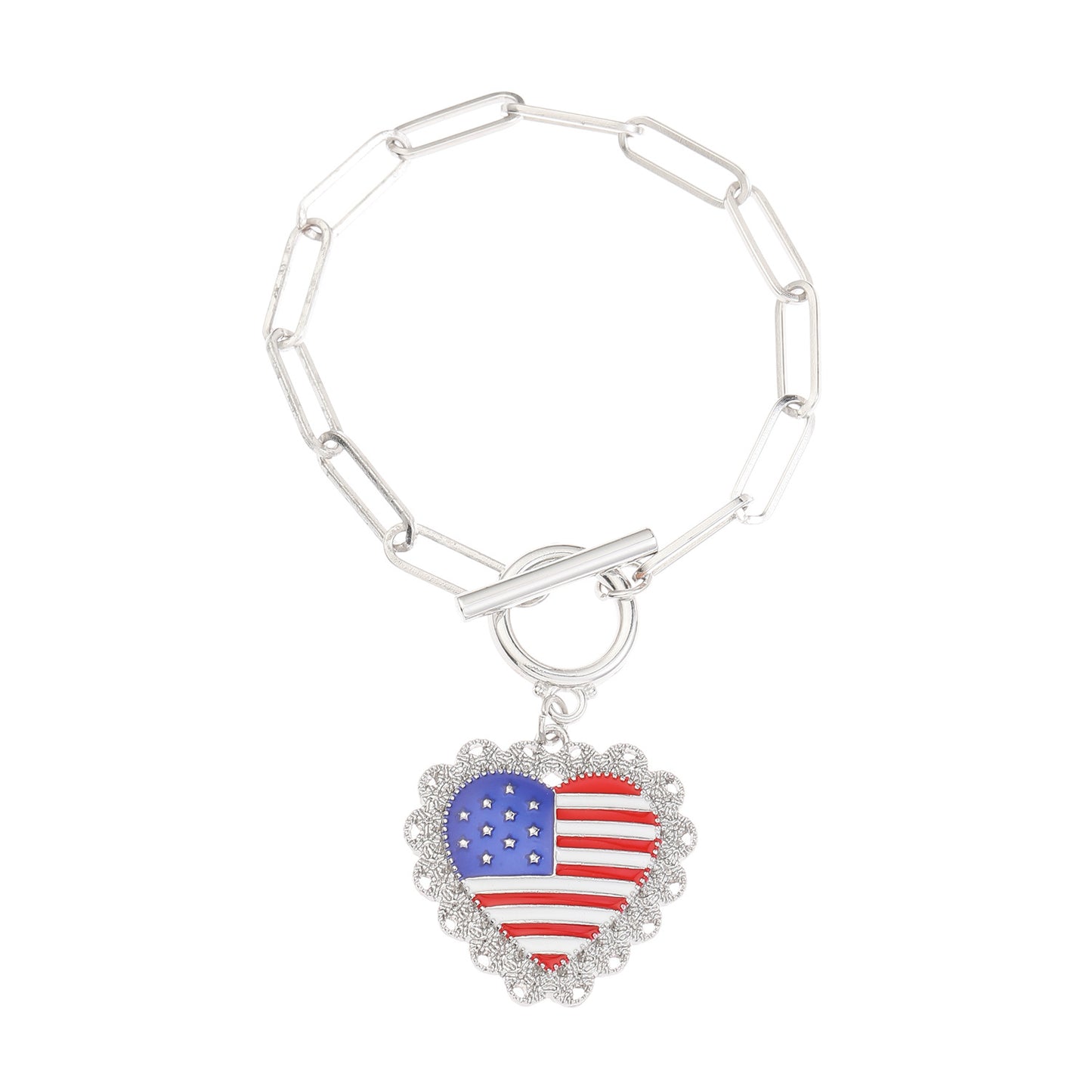 Bracciale Unisex in Lega Placcata a Cuore con Stella Bandiera Americana Gioielli Casual