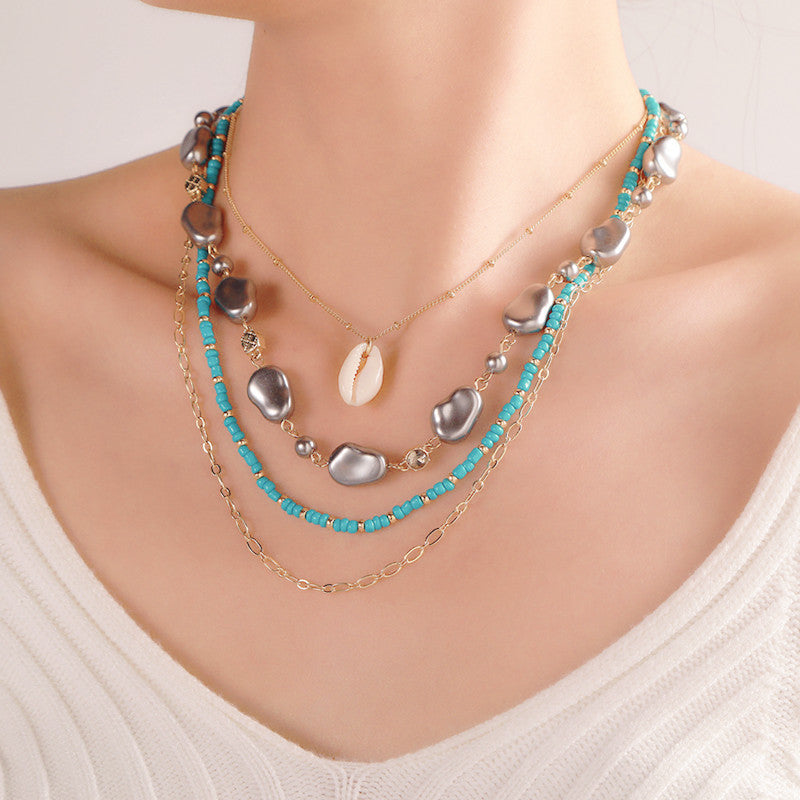 Vintage Geometric Handmade Beaded Multi-Layer Necklace