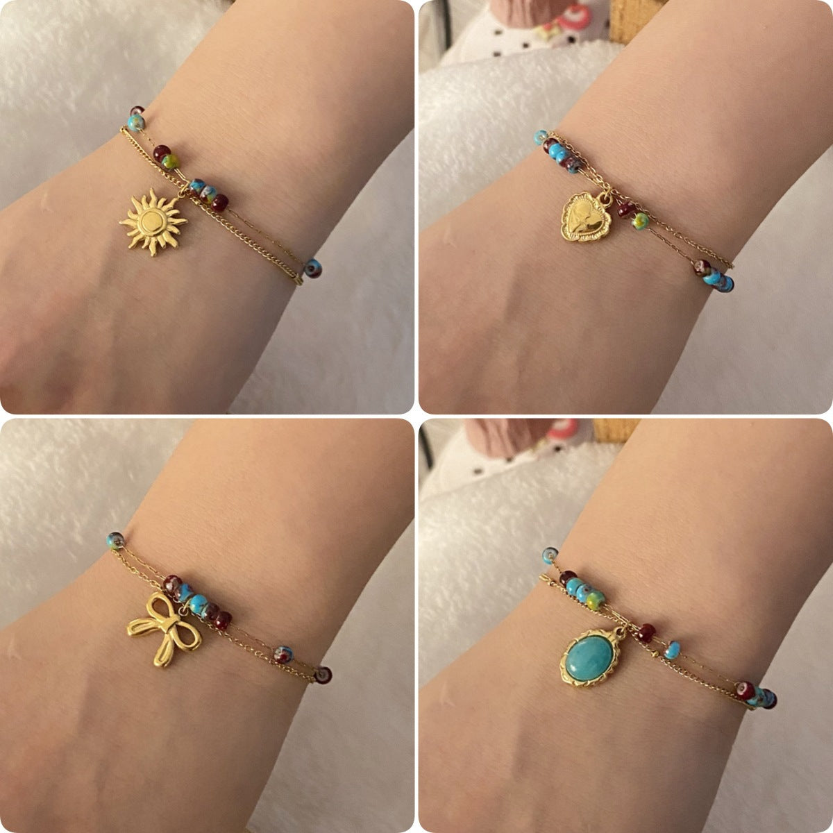 Bracciale da donna vintage in acciaio inossidabile placcato, a forma di cuore e con dettaglio a fiocco