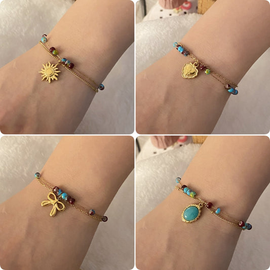 Pulsera de acero inoxidable para mujer, con diseño vintage en forma de corazón y lazo, y acabado chapado