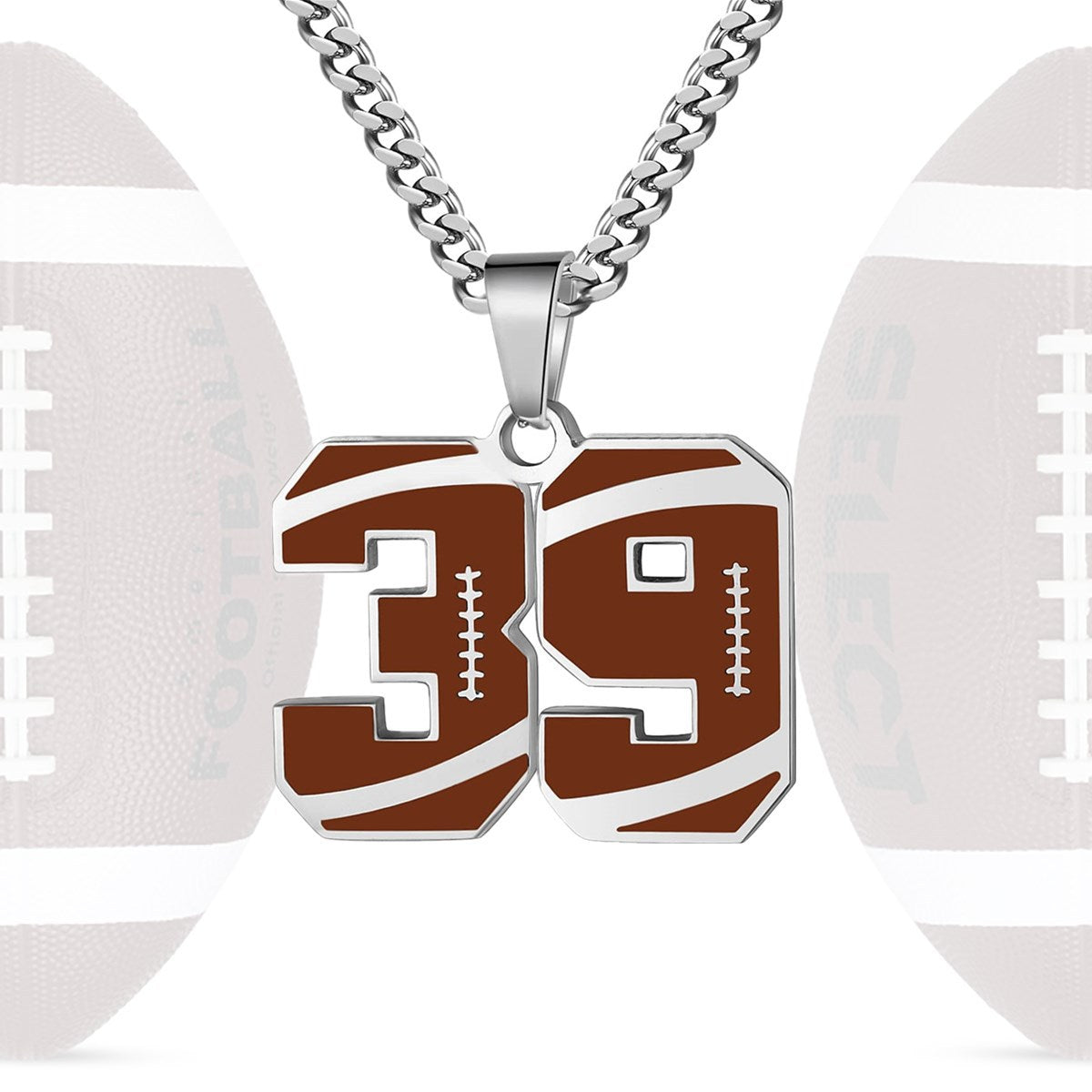 Motivational Football Number Pendant Necklace for Men in Stainless Steel with Polished Finish and Letter/Number Design