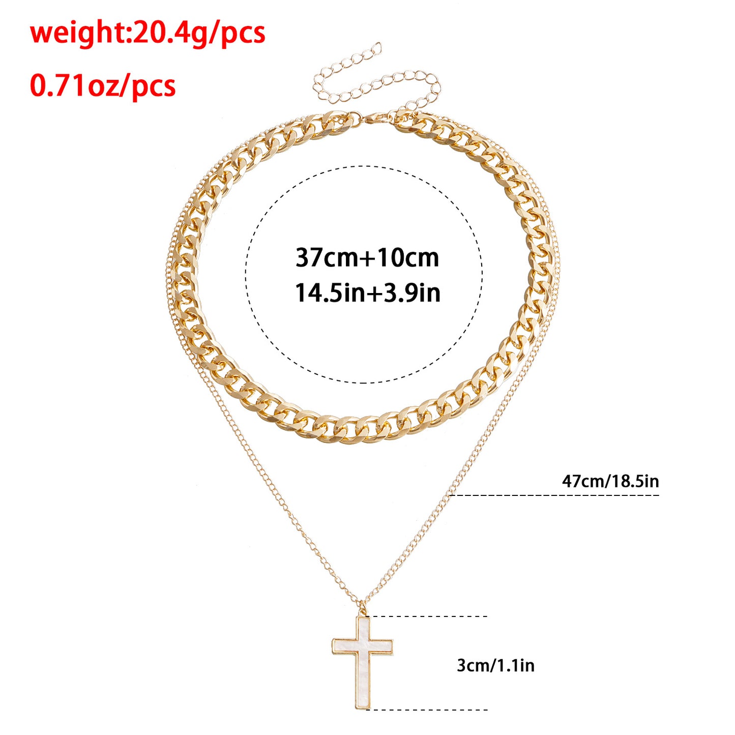 Punk Style Double-Layer Cross Pendant Necklace for Women with Mother-of-Pearl Inlay and Electroplated Metal Choker