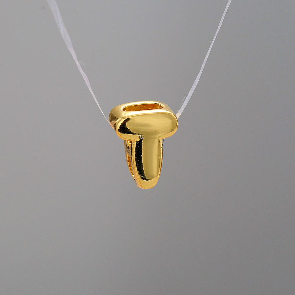 Gold Plated Brass Letter Pendant Stainless Steel Box Chain Necklace Charm Bar