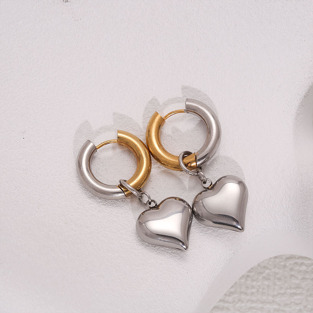 Orecchini a perno con cuore in acciaio inossidabile minimalista con finitura placcata per donna, pendenti staccabili di lusso leggeri