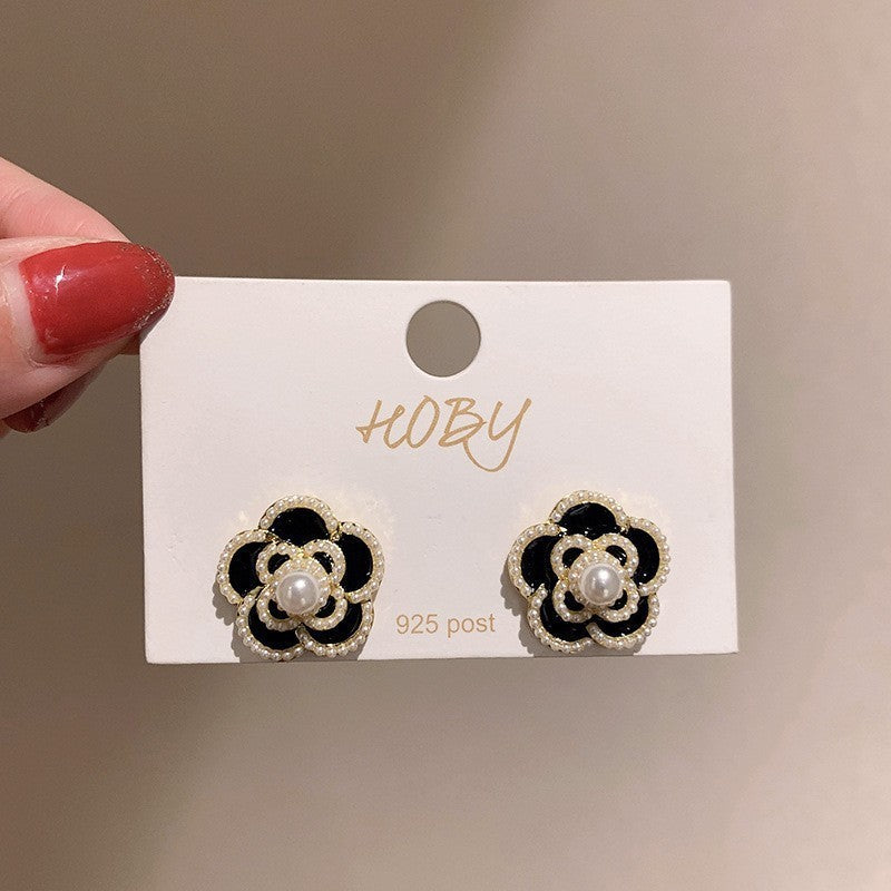 Chic French Vintage Floral and Geometric Earrings with Pearl Inlay in 925 Sterling Silver for Women