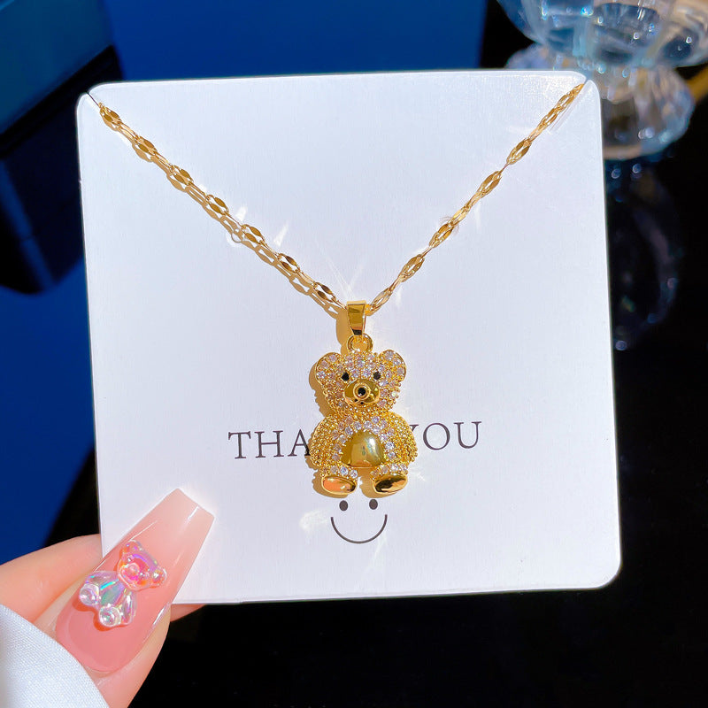 Luxury Heavy-Duty Titanium Steel Geometric Panda Pendant Necklace for Women Clavicle Chain with Micro-Pave Detailing