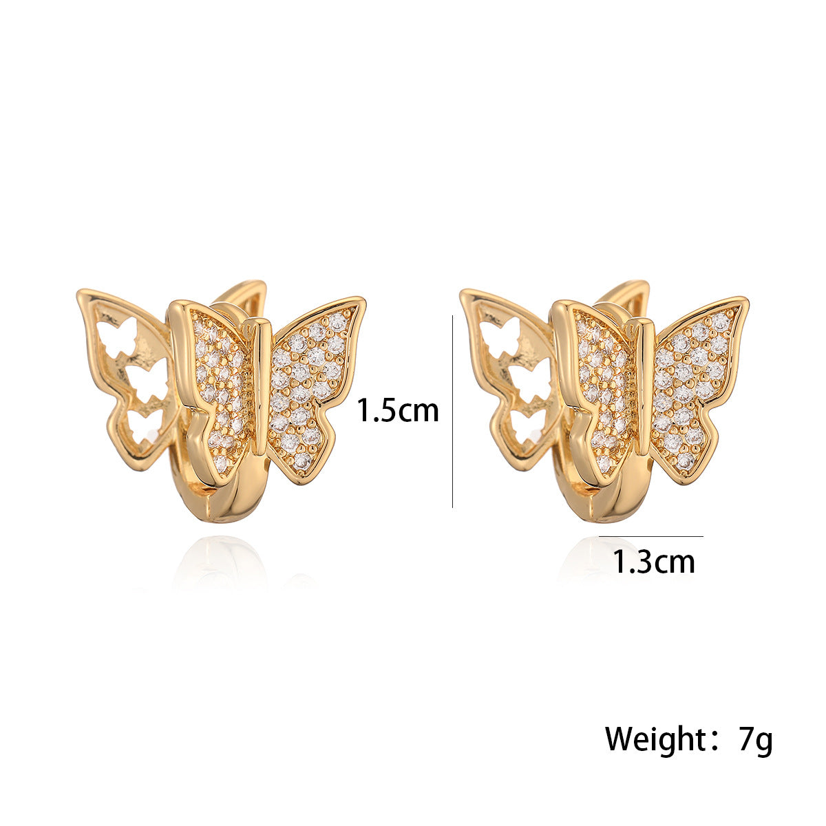 Elegant Butterfly-Shaped Hollow-Out Earrings for Women with Copper Base and 18K Gold Plating, Micro-Paved Zirconia, Geometric Design