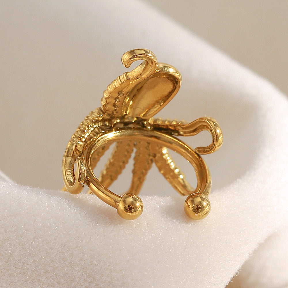 Fashionable Octopus-Shaped Stainless Steel Ear Clip for Women with 18K Gold Plating