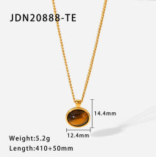 Geometric Tiger Eye Pendant Necklace in Stainless Steel with Plated Finish for Women Minimalist Locket Chain Jewelry