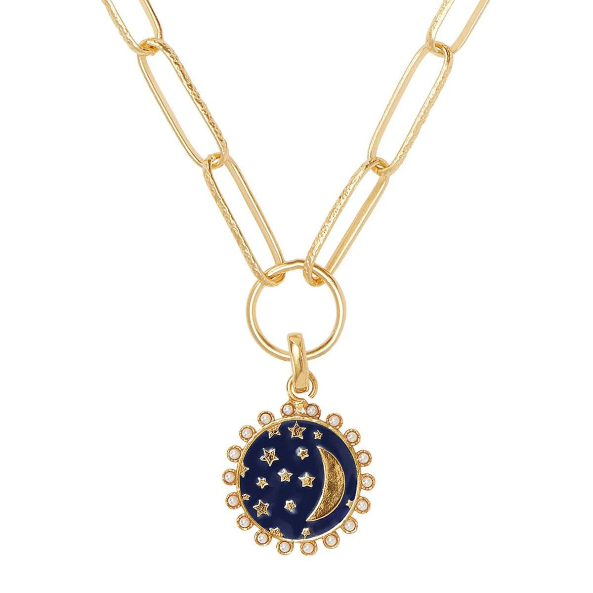 Elegant 14K Gold Plated Brass Heart Moon Cubic Zirconia Pendant Charm Bar