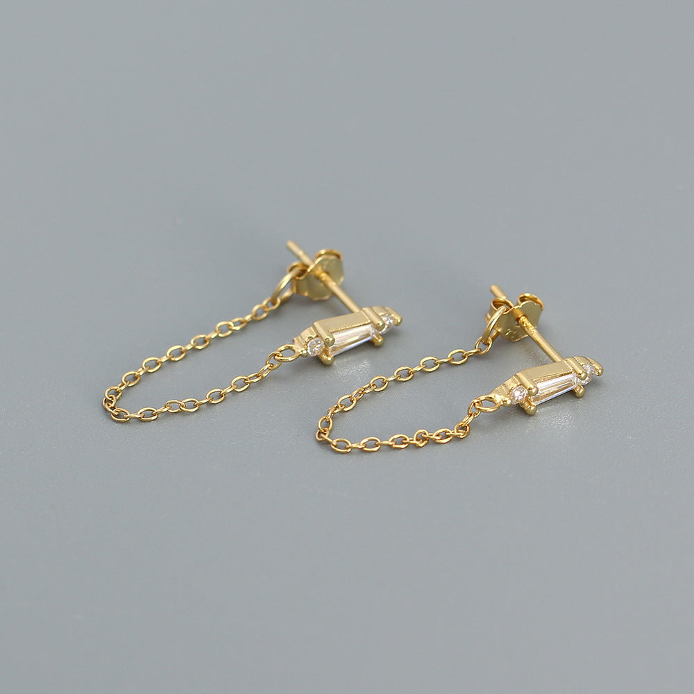 Orecchini a Catena Pendente con Inlay in Zirconia Cubica in Argento Sterling 925 Geometrici da Donna
