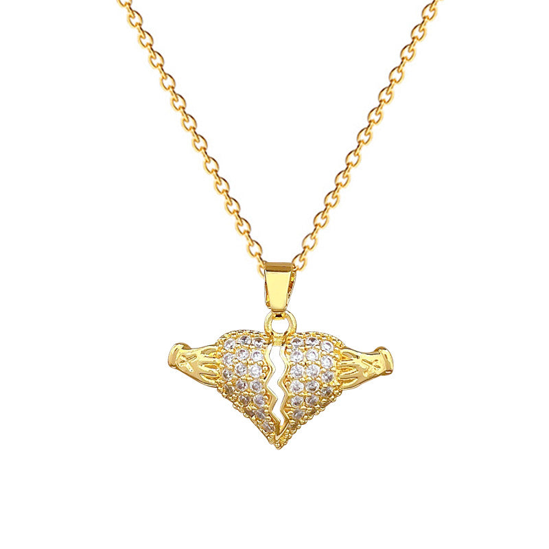 Sweet Minimalist Heart Geometric Rhinestone Titanium Steel Necklace for Unisex