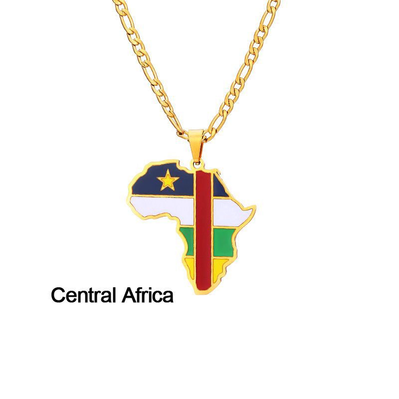 Collar con colgante de mapa de país africano geométrico de acero inoxidable con acabado esmaltado para uso unisex