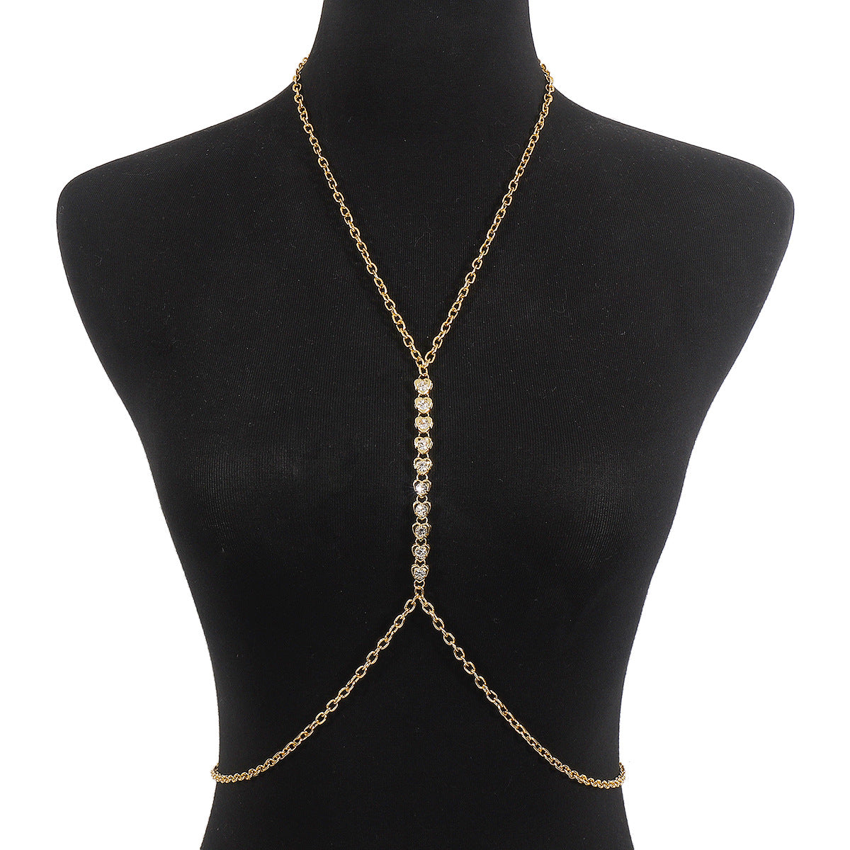 Sexy Geometric Pendant Body Chain for Women with Rhinestone Inlay and Electroplated Iron