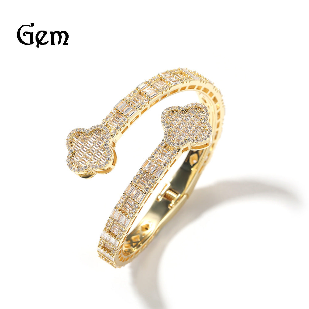 Hip-hop Brass Inlaid Cubic Zirconia Floral Bracelet Fashion Accessory