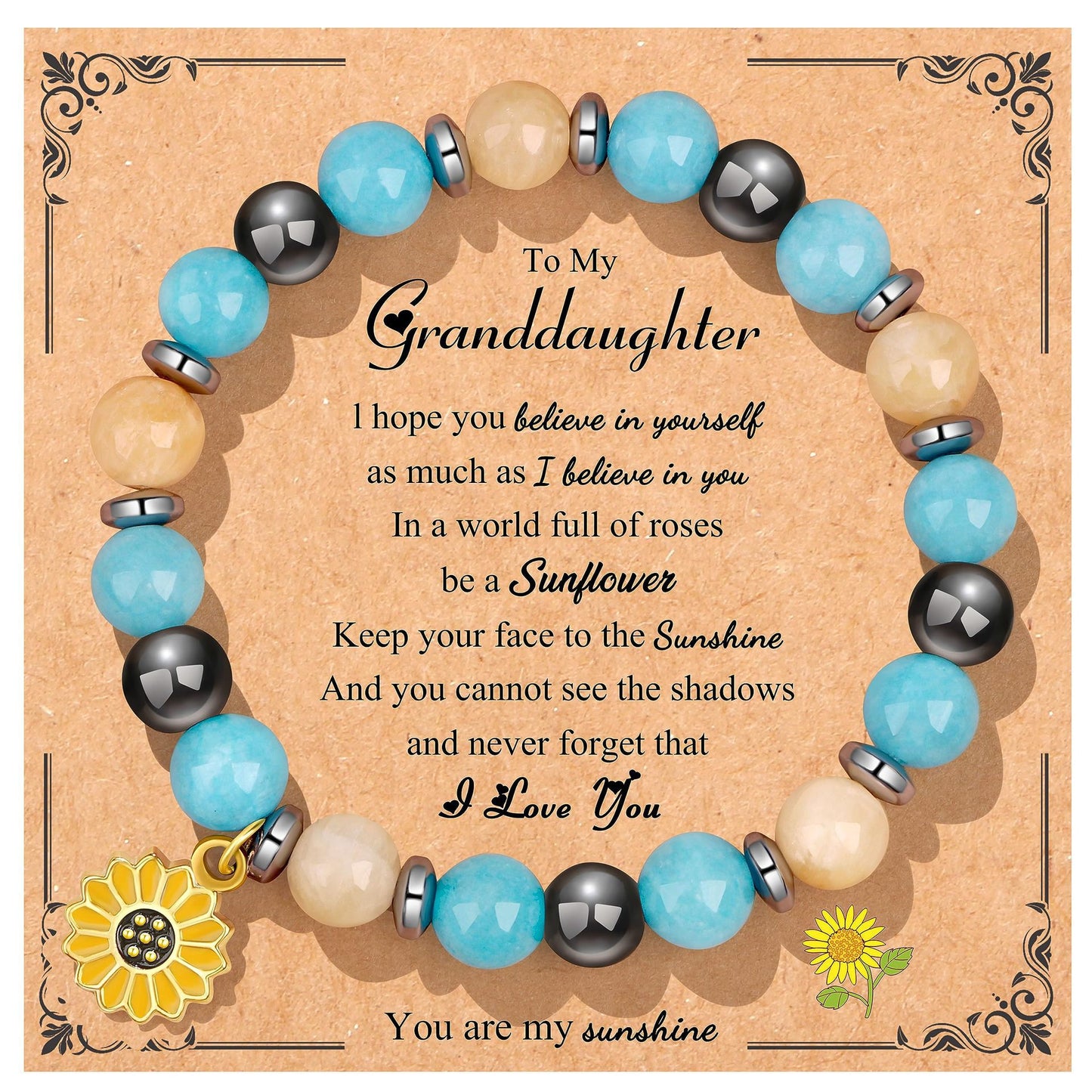 Sweet Floral Sunflower Gemstone Charm Bracelet for Women