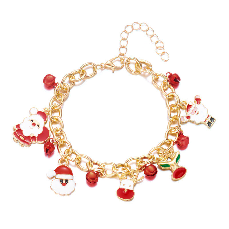 Fashionable Enamel Alloy Bracelet with Santa Claus and Reindeer Motifs for Women, Holiday-Themed Geometric Cartoon Design