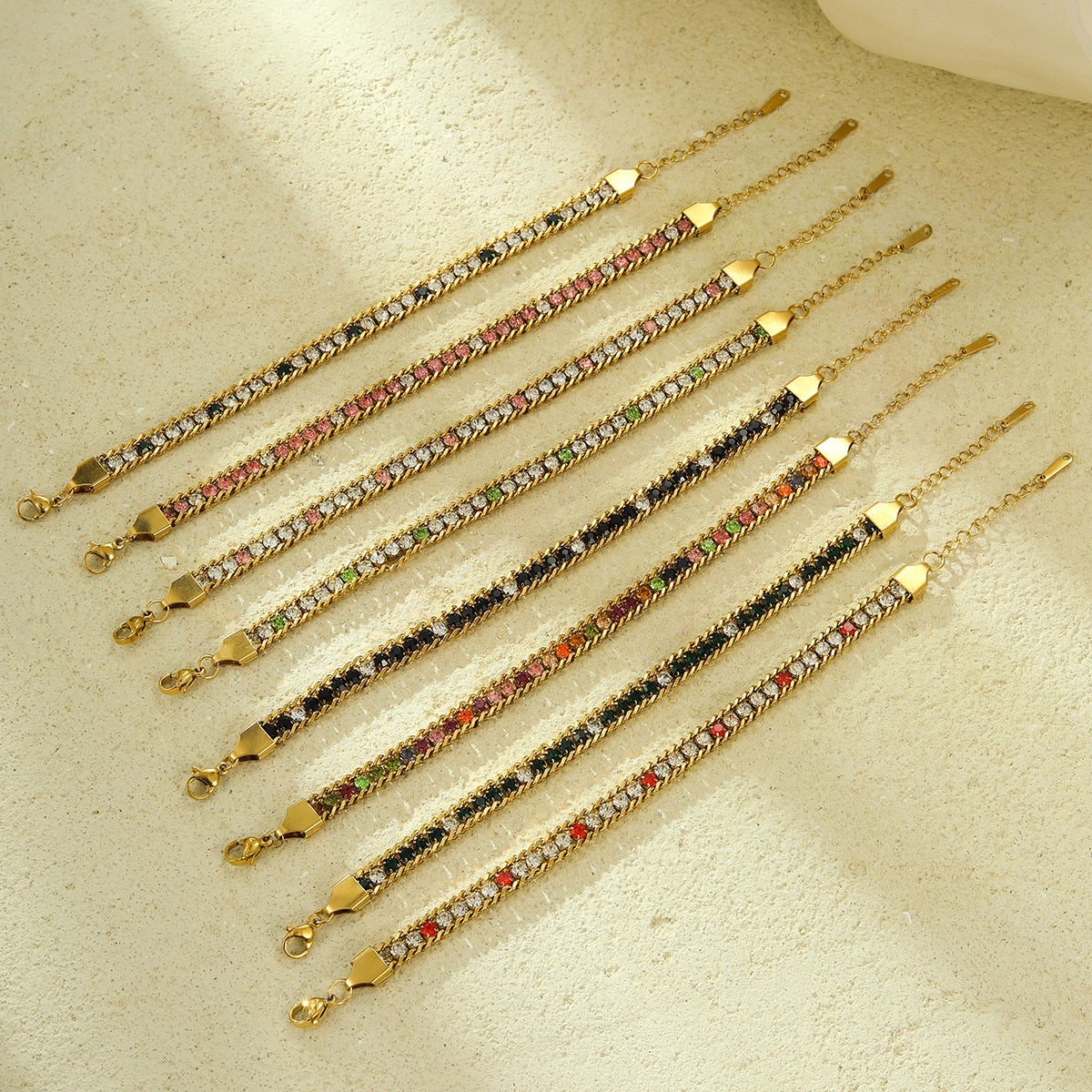 Minimalist Titanium Steel Bracelet for Women with Colorful Zircon Inlay and Plated Finish