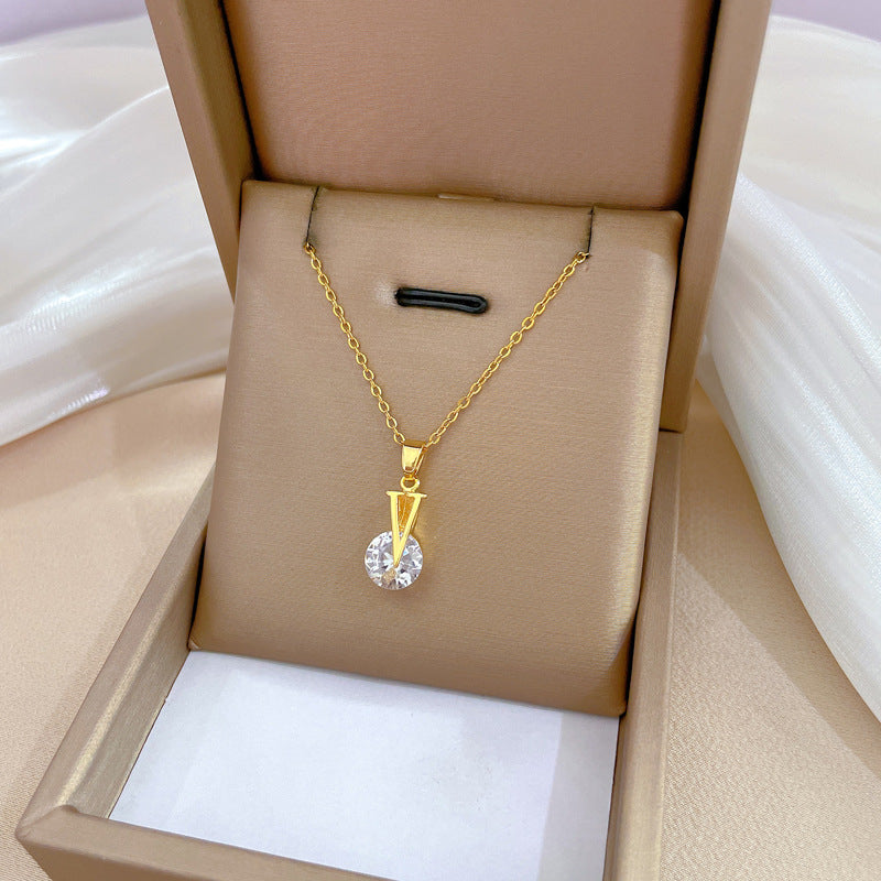 Collar de lujo unisex con cadena para labios de acero titanio con incrustaciones de diamantes de imitación geométricos