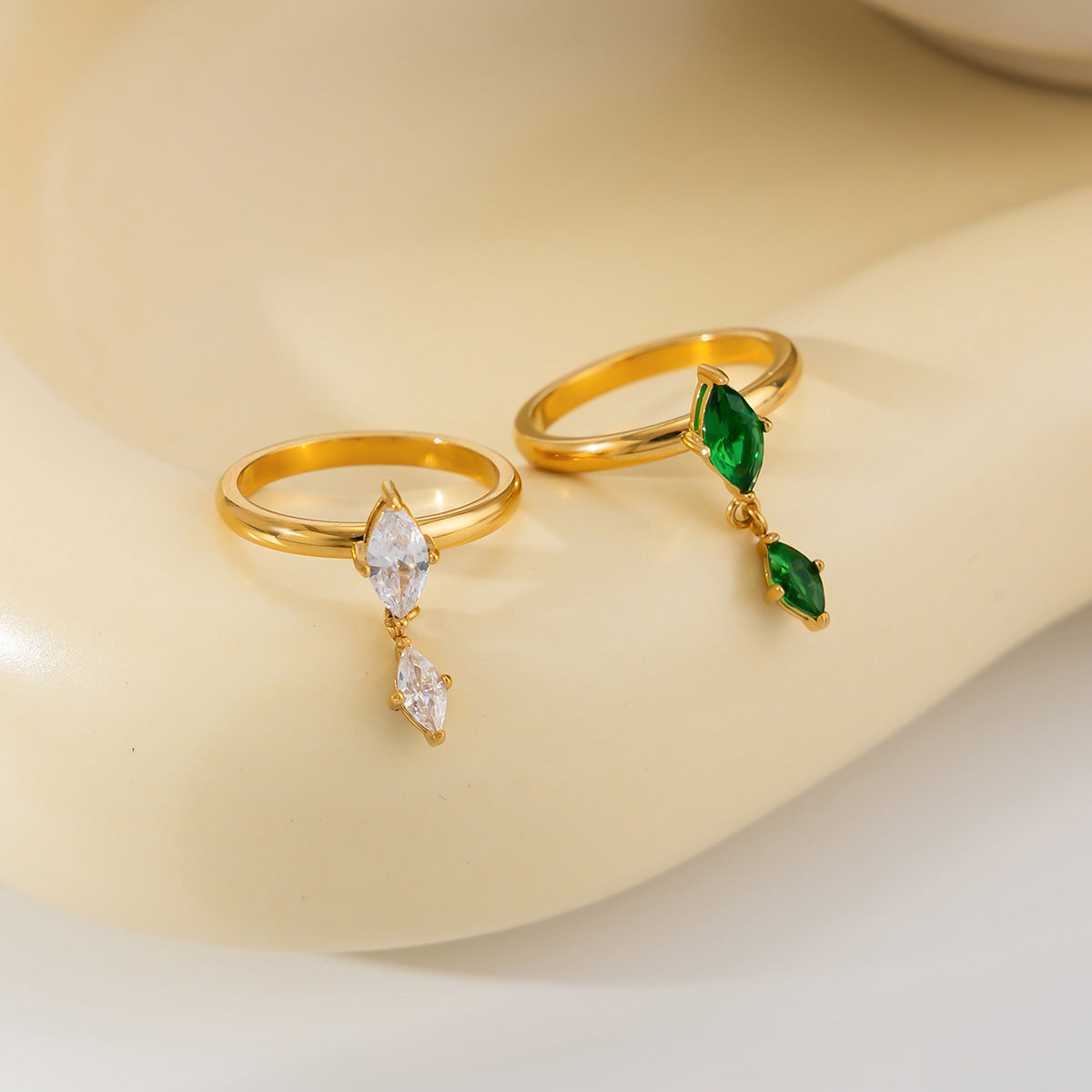 Luxury Minimalist Geometric Stainless Steel Ring with Cubic Zirconia PVD Plating for Women
