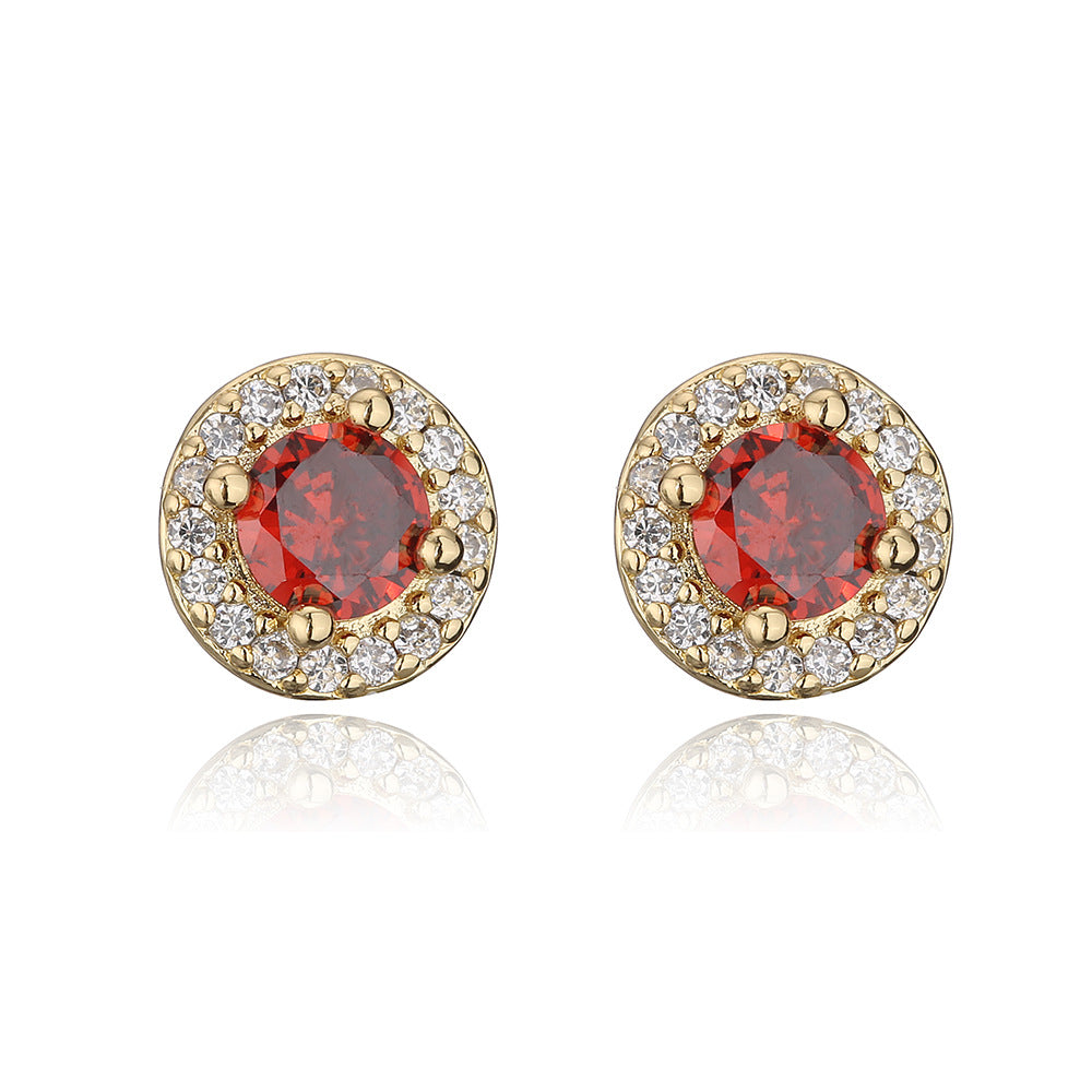 Geometric Copper Earrings with 18K Gold Plating and Zircon Inlay for Women Minimalist Vintage Style