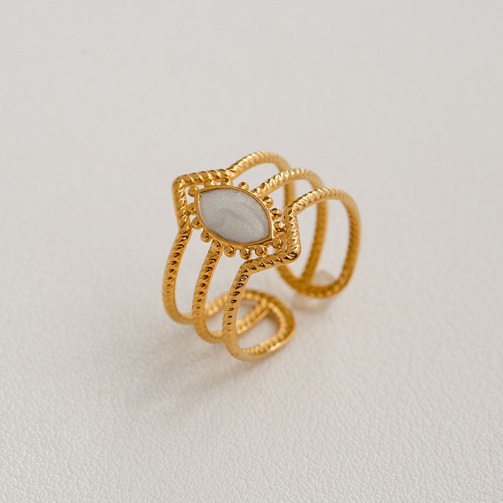 Anillo minimalista de acero de titanio con forma de girasol para mujer, con banda abierta ajustable y acabado chapado en oro