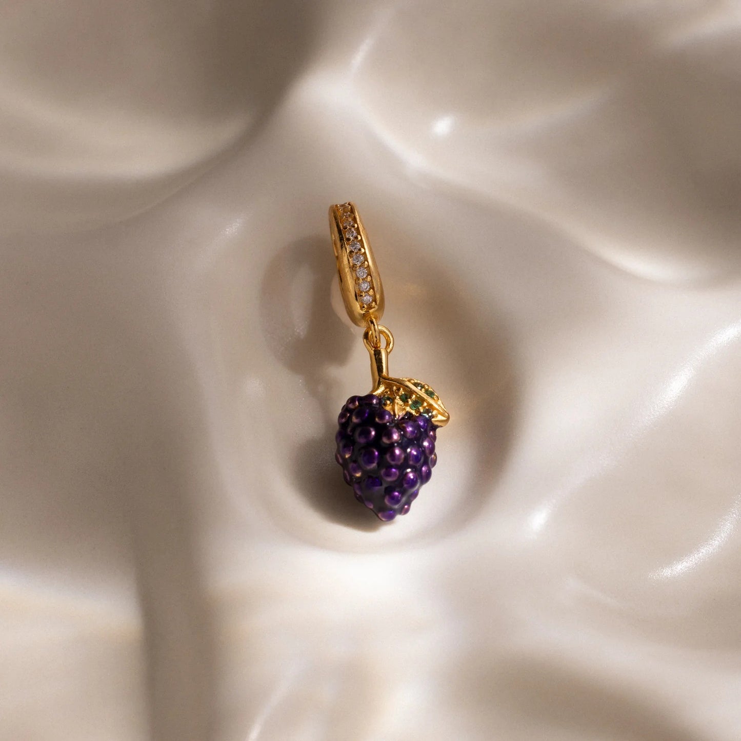 Vintage 18K Gold Plated Brass Fruit Charm Bar with Drip Oil Painting