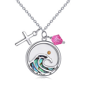 Minimalist Faith Cross Pendant Necklace in Stainless Steel with Wavy Circular Design and Electroplated Finish for Unisex Daily Wear