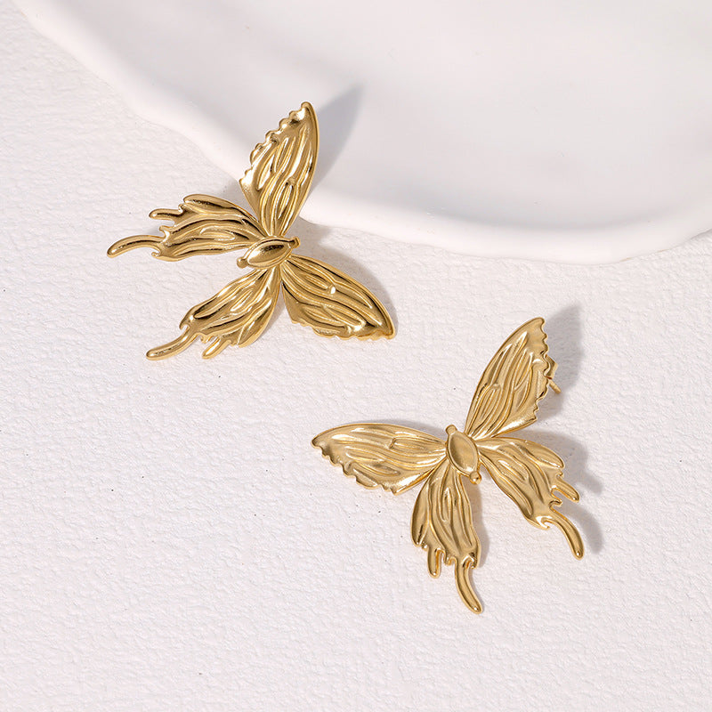 Minimalist Butterfly Stud Earrings in Stainless Steel with Plated Finish for Women