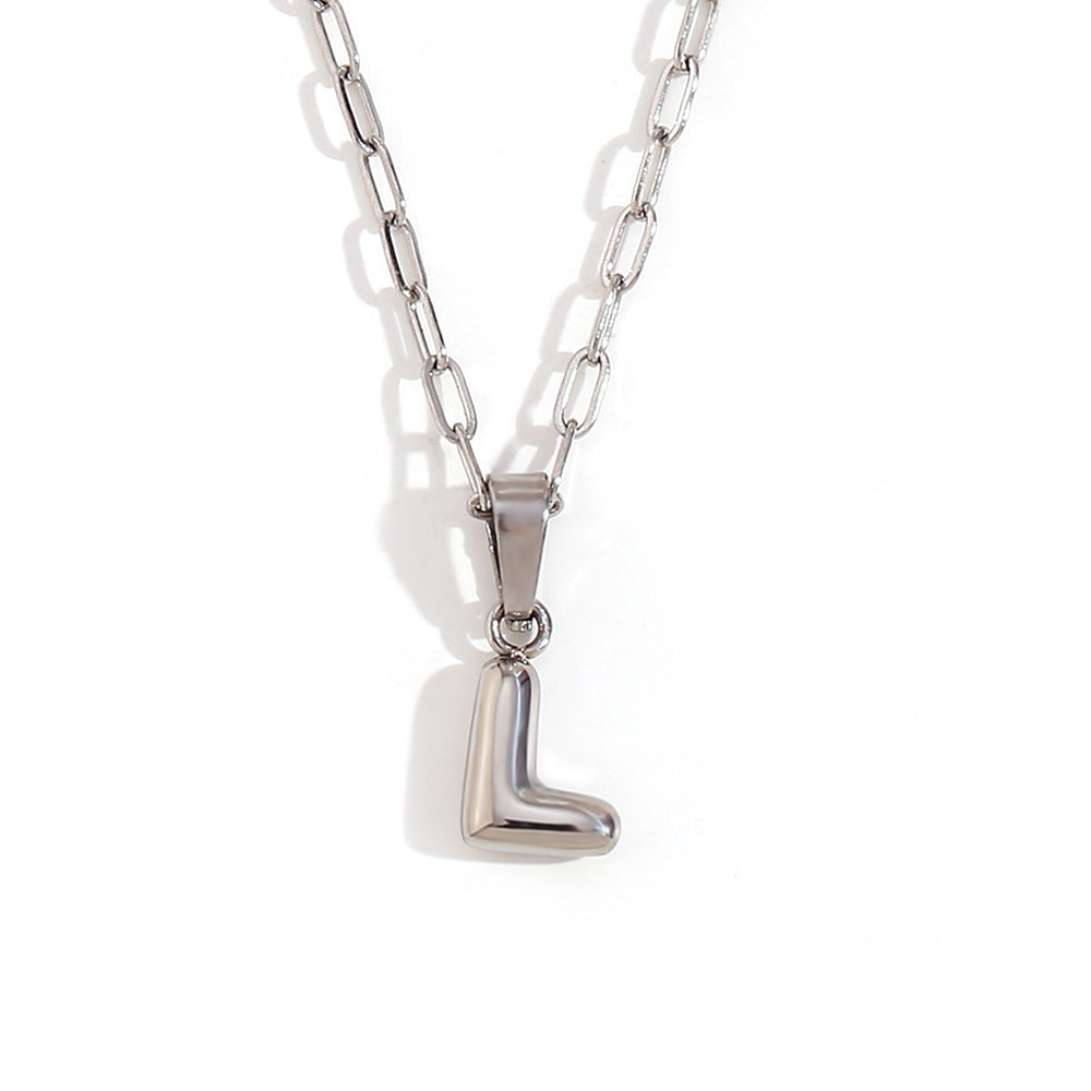 Minimalist Fashion Letter Pendant Necklace in Stainless Steel with 18K Gold Plating, Bubble-Inspired Mini Safety Pin Design for Women