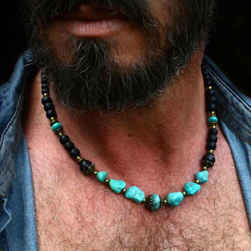 Punk Hip-hop Handmade Geometric Round Turquoise Stone Necklace for Unisex