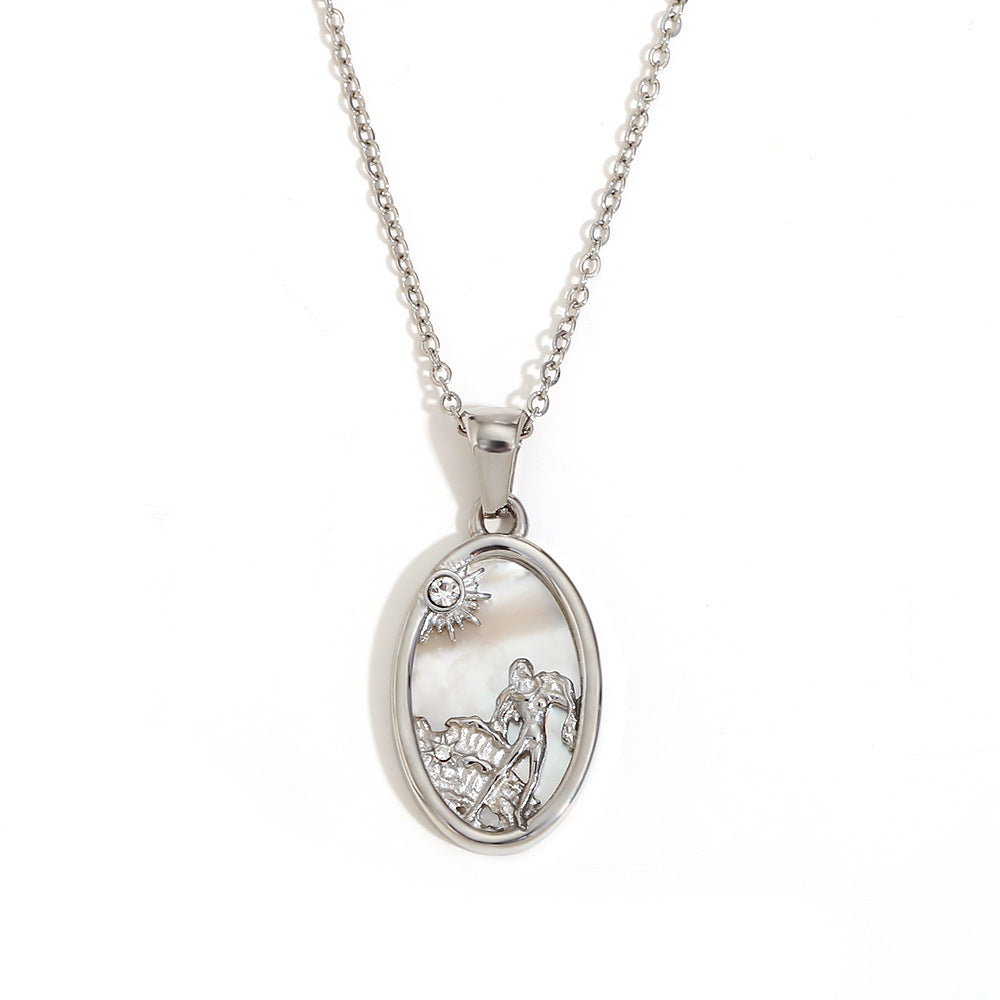 Collana con Pendente a Cuore Floreale Vintage in Agata Rossa da Donna con Catena in Acciaio Inox e Placcatura in Oro 18K