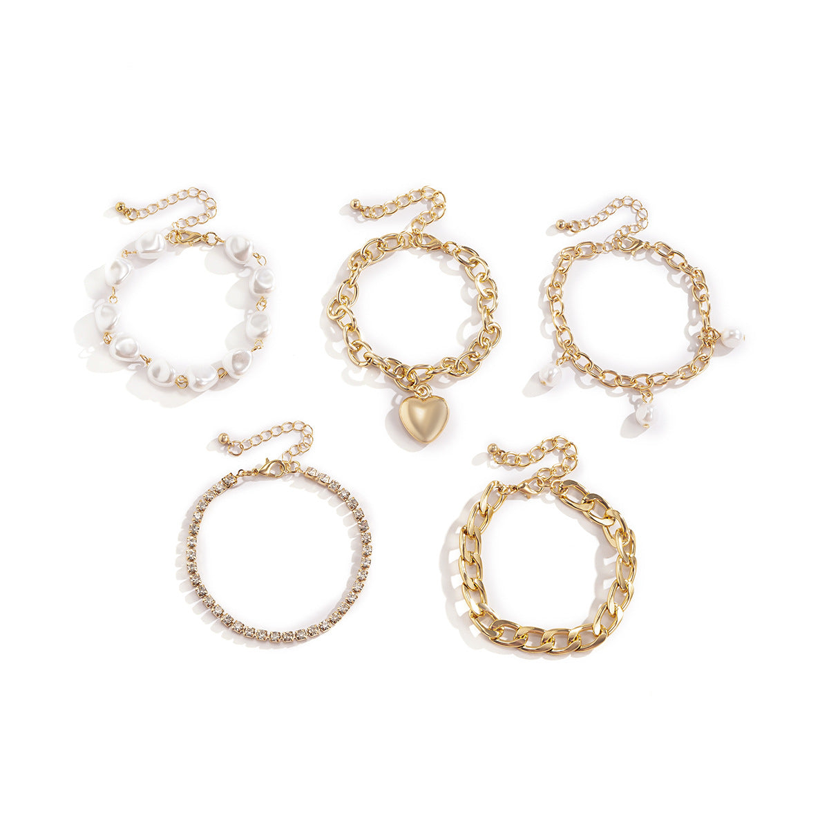 Vintage Heart-Shaped Plated Metal Hand Chain Set with Imitation Pearl Tassels for Women