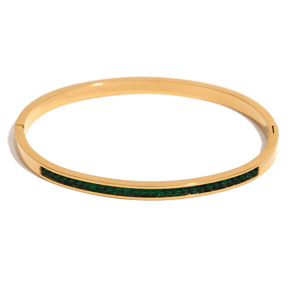 Minimalist Elegant 18K Gold Plated Stainless Steel Geometric Rhinestone Bangle for Women