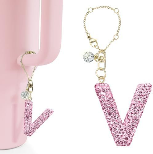 Rhinestone Inlaid Letter Resin Charm Bar Keychain Accessory