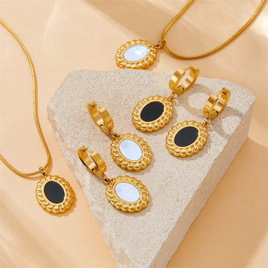 Set collana e orecchini geometrici ovali in acciaio inossidabile placcato - Chic da ufficio vintage