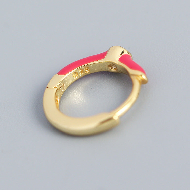 Orecchini a Cerchio Minimalisti Dolci in Argento Sterling 925 con Dettagli Geometrici e Smalto a Goccia Micro-incastonati