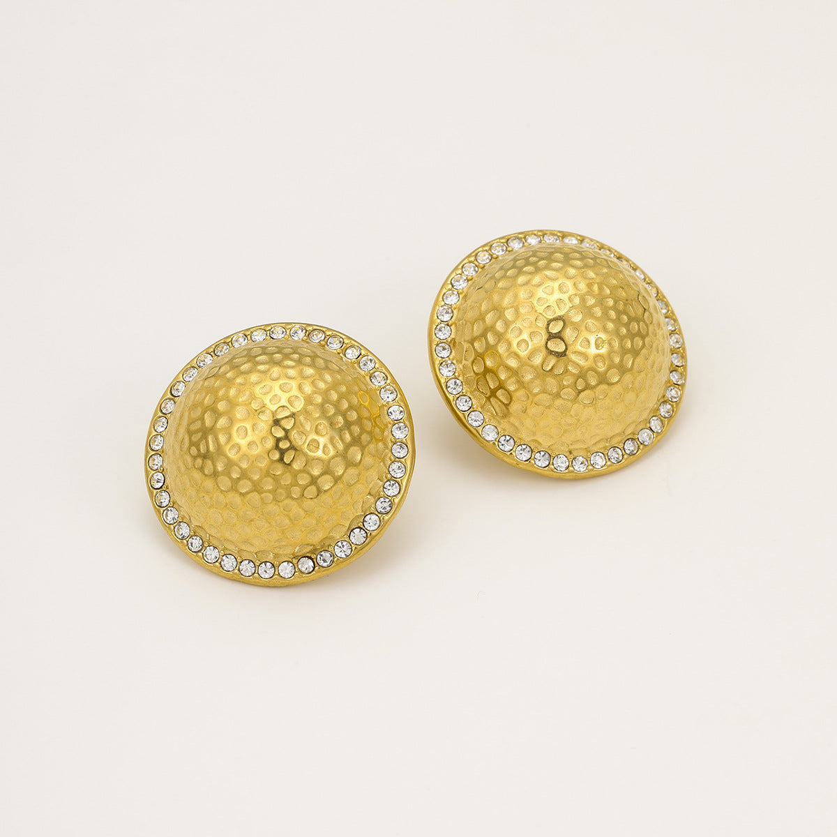 Vintage-Style Geometric Disc Earrings in 18K Gold-Plated Stainless Steel with Rhinestone Inlay for Women