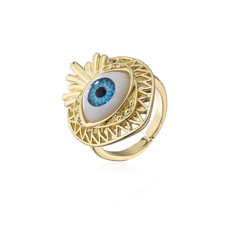 18K Gold Plated Brass Geometric Micro-Inlay Ring for Women
