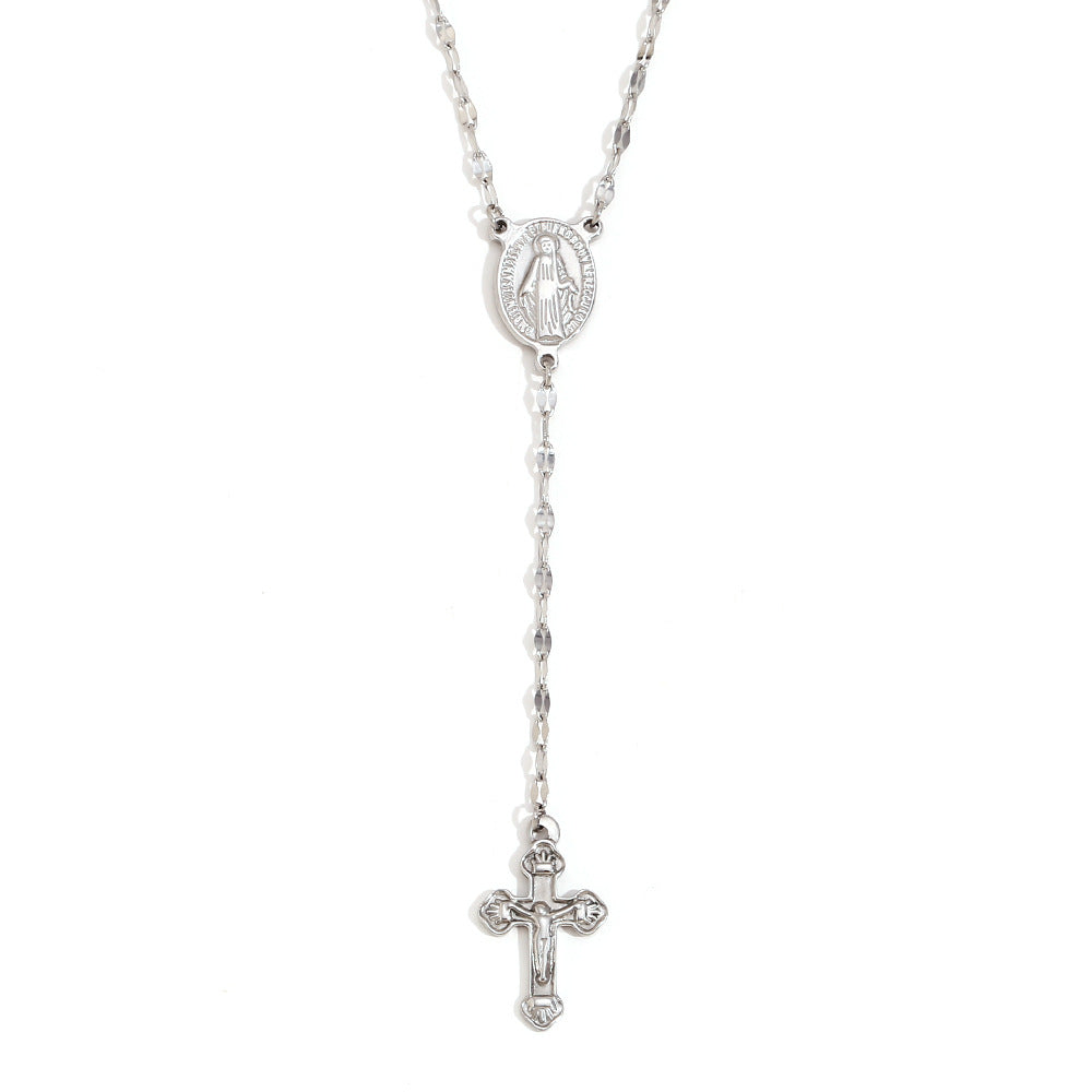 Vintage Elegant 18K Gold Plated Stainless Steel Cross and Lips Pendant Necklace for Women