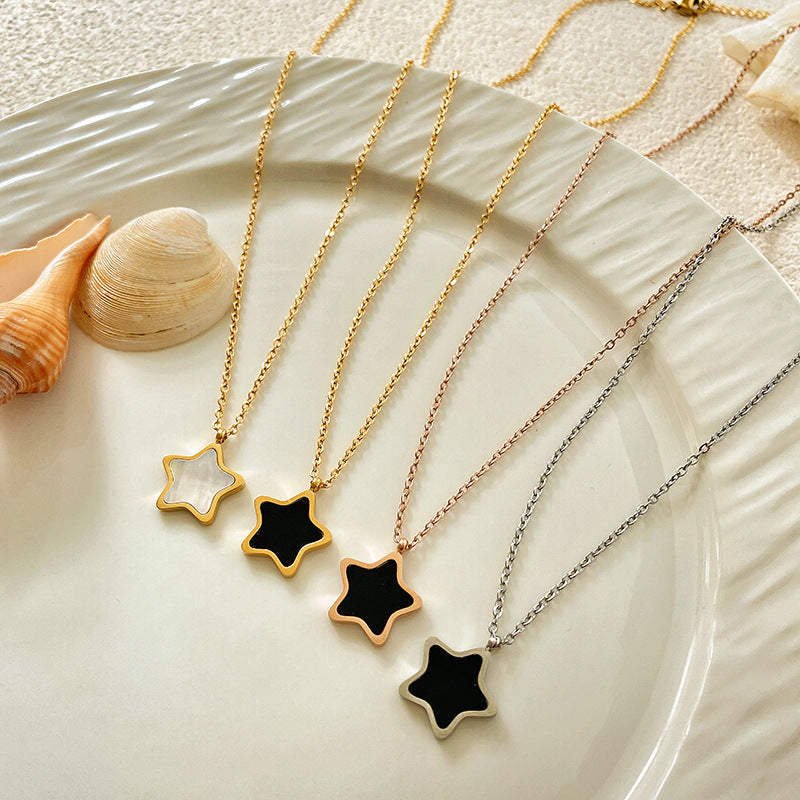Layered Micro-inlay Shell Star Titanium Steel Necklace for Unisex