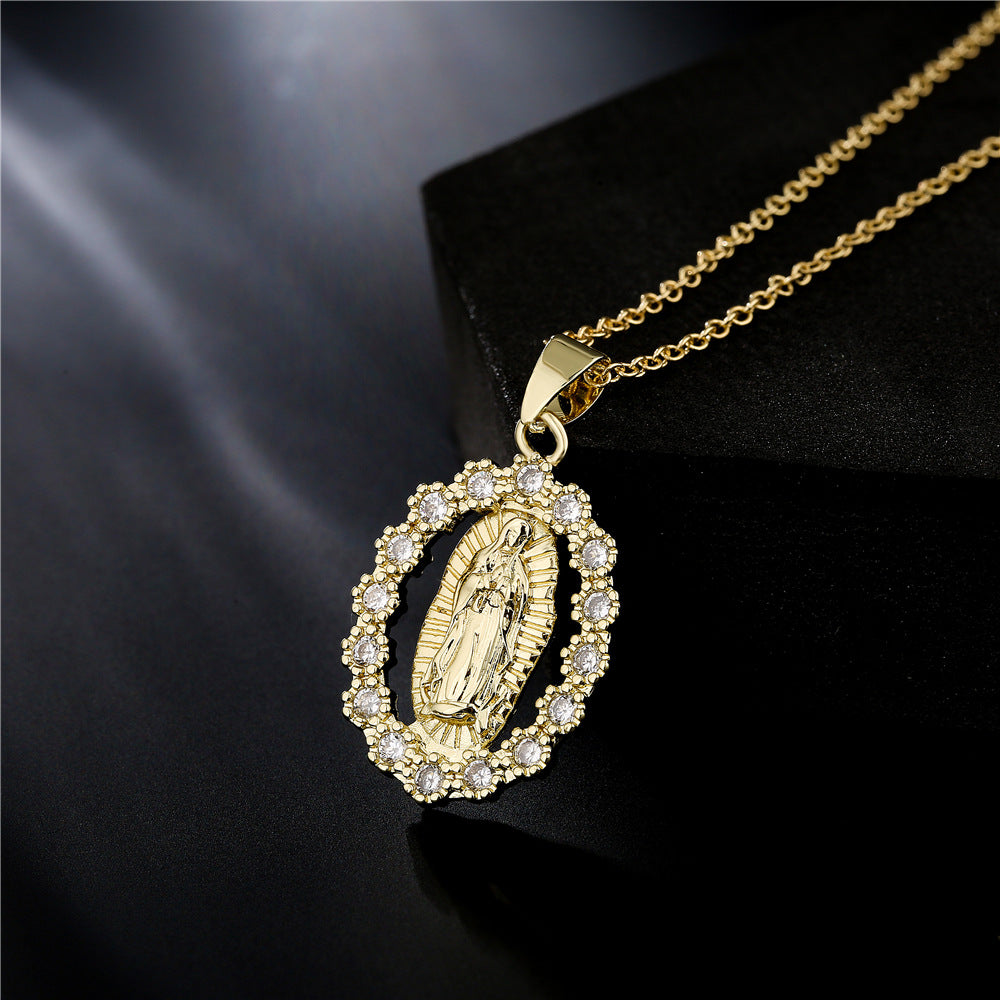 Collana Rame Geometrica Artigianale Vintage con Ciondolo Zirconi Micro-Incastonati su Catena a Maglia Ovale