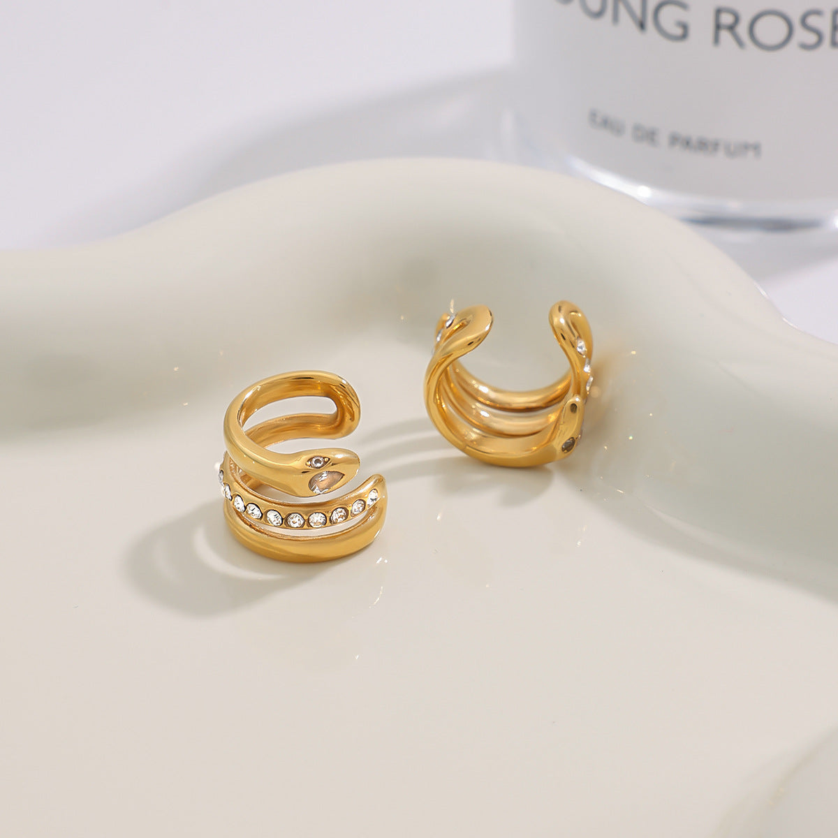 Geometric Plated Stainless Steel Snake Ear Cuff for Women