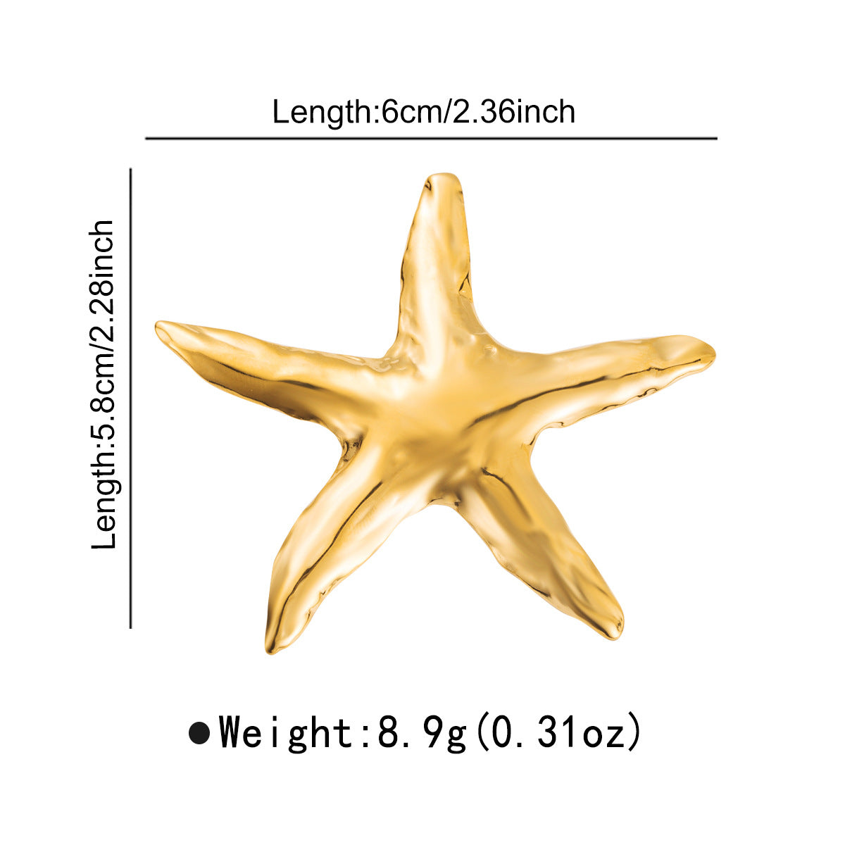 Exaggerated Starfish Brooch in Stainless Steel with Plating Finish for Women, Beach Vacation Style Accessory