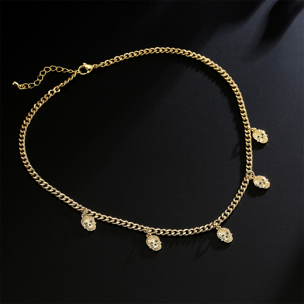 Hip-hop Geometric Gold Plated Brass Skull Pendant Necklace