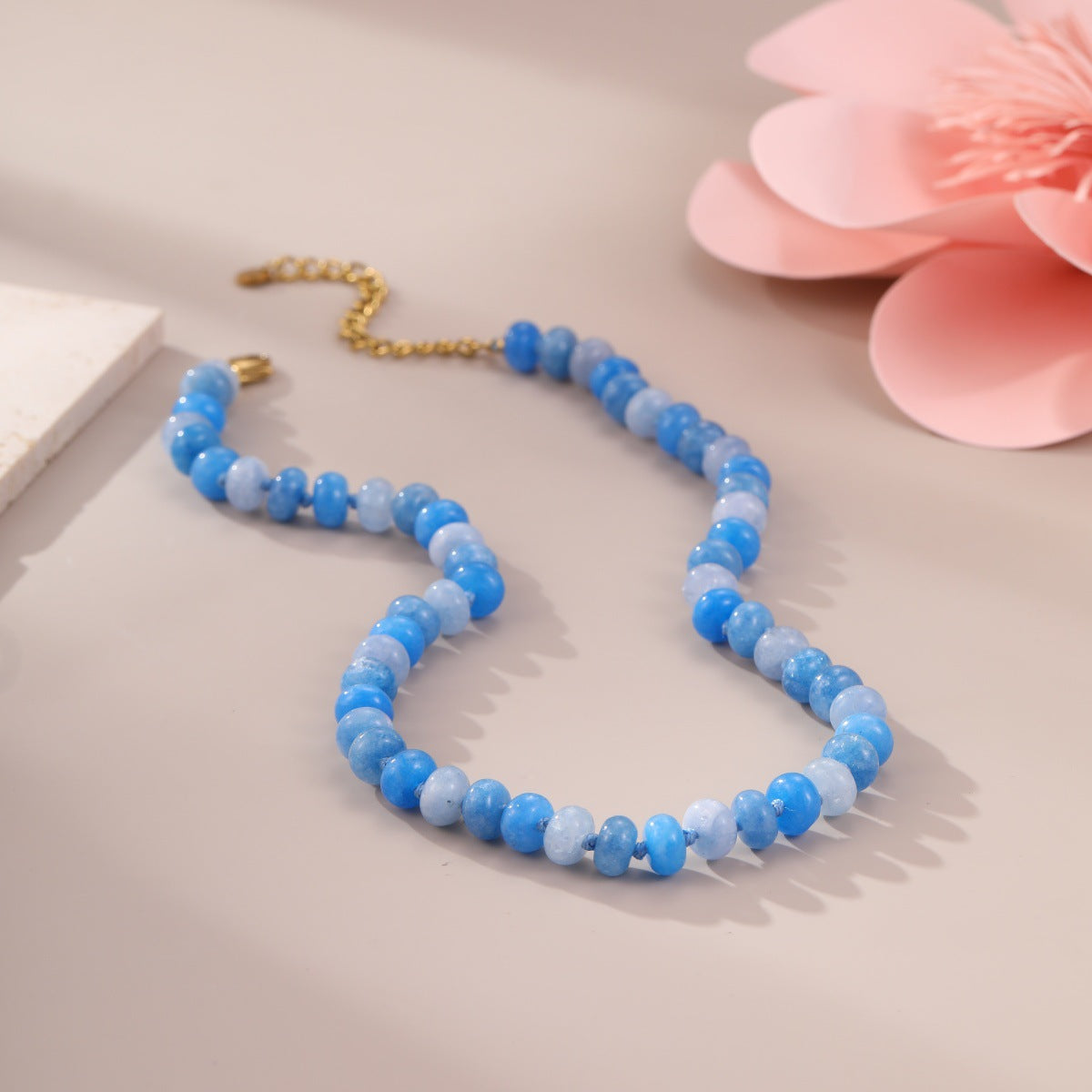 Bohemian Sweet 18K Gold Plated Geometric Stainless Steel Beaded Necklace for Women
