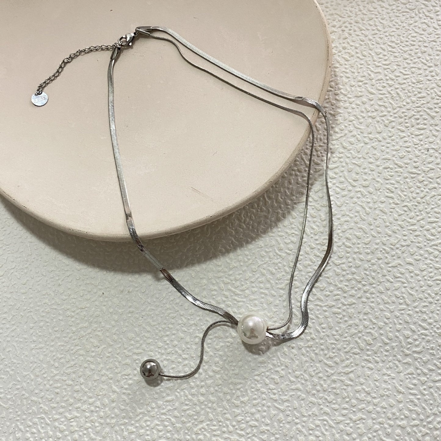 Geometric Titanium Steel Plated Necklace with Pearl Unisex