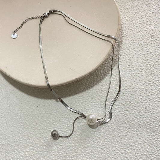 Geometric Titanium Steel Plated Necklace with Pearl Unisex