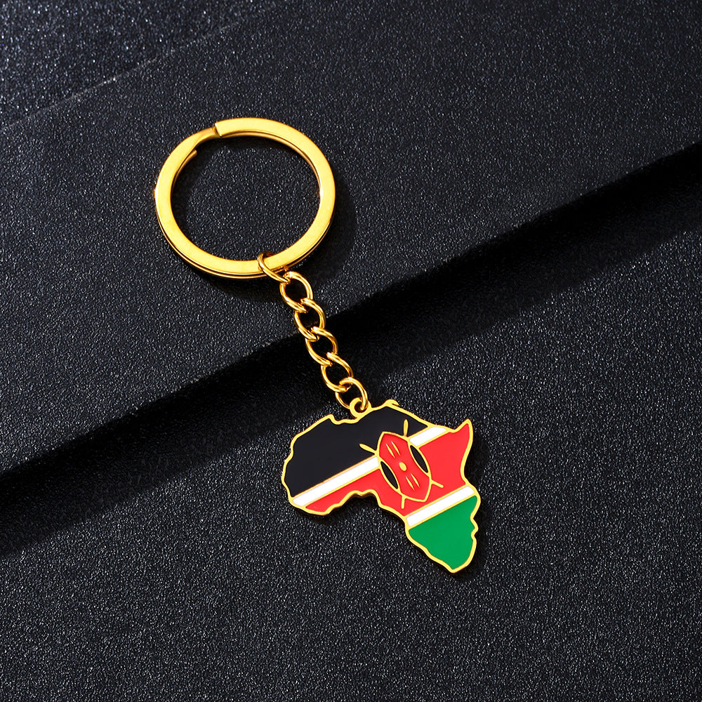 Llavero minimalista de acero inoxidable con forma del continente africano, esmaltado, para regalos y recuerdos