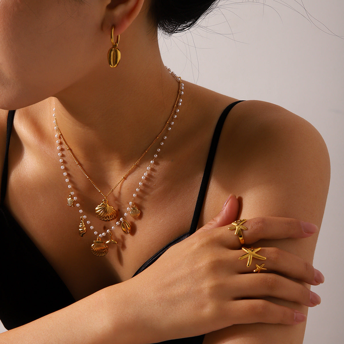 Collana Pendente a Conchiglia in Acciaio al Titanio Placcato Oro 18K Stile Ins, Catena a O Geometrica da Donna